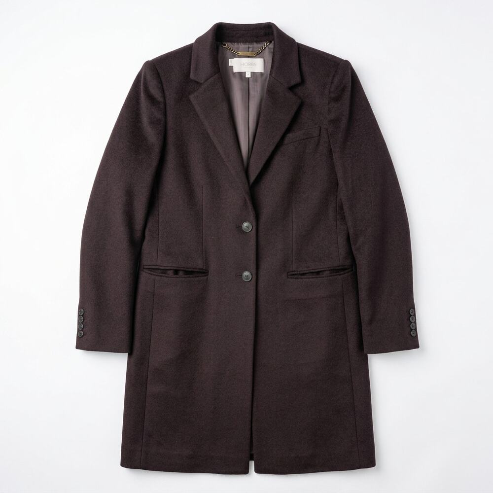 Hobbs London 100% Wool Coat Eggplant Single-Breasted Tailored Coat